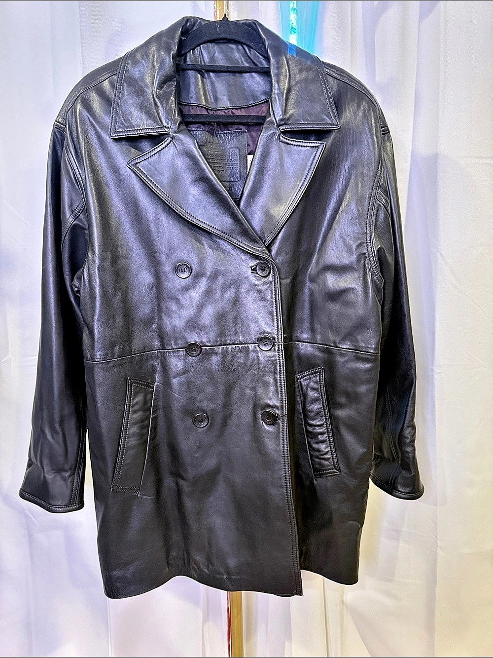 Coach Leather vintage Double-Breasted Jacket in Black Size Small